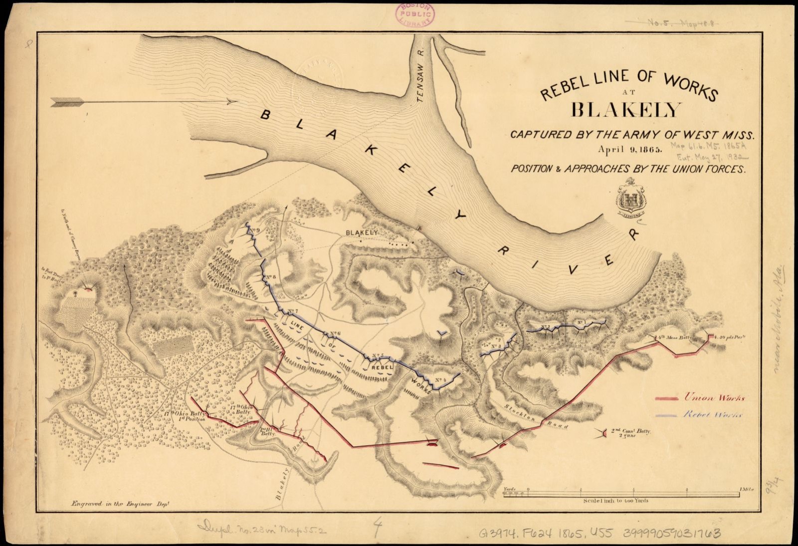 Rebel line of works at Blakely captured by the Army of West Miss., April 9, 1865, Boston Public Library - undated