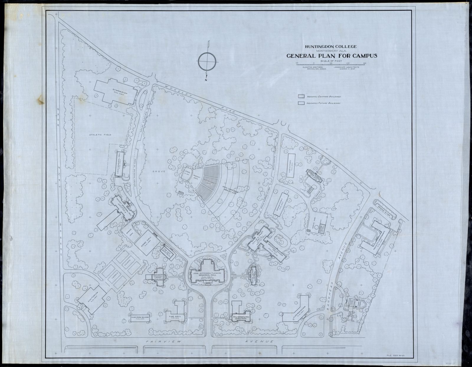 HUNT. COLL./ MONT., ALA./ GENERAL PLAN FOR CAMPUS/ ; SCALE 1" = 50', Frederick Law Olmsted National Historic Site - undated