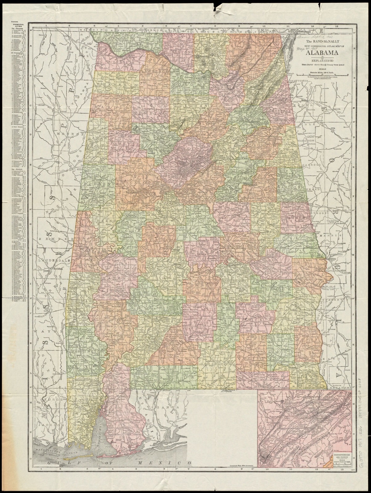 The Rand-McNally new commercial atlas map of Alabama, Boston Public Library - undated