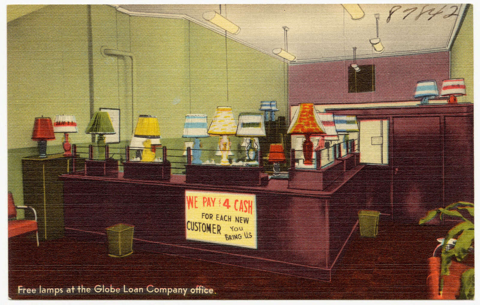 Free lamps at the Globe Loan Company office, Boston Public Library - undated
