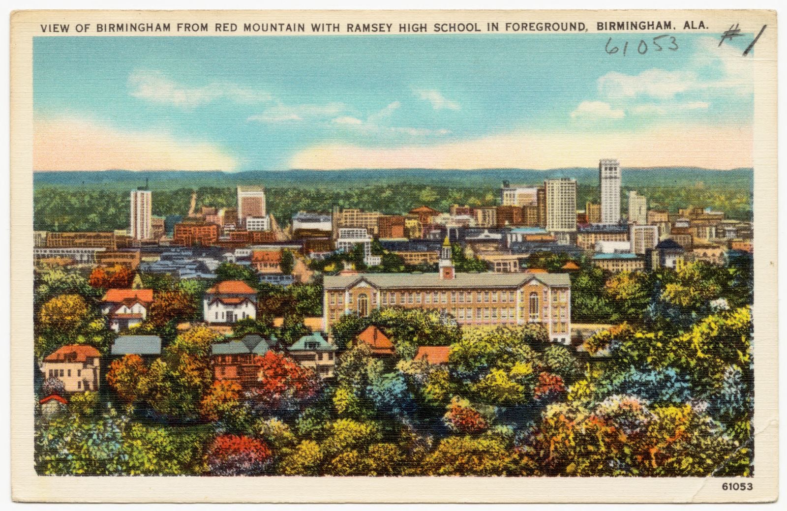 View of Birmingham from Red Mountain with Ramsey High School in foreground, Birmingham, Ala., Boston Public Library - undated
