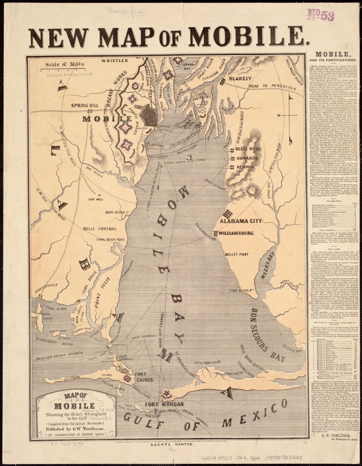 Map of Mobile showing the Rebel stronghold in the Gulf, Boston Public Library - undated