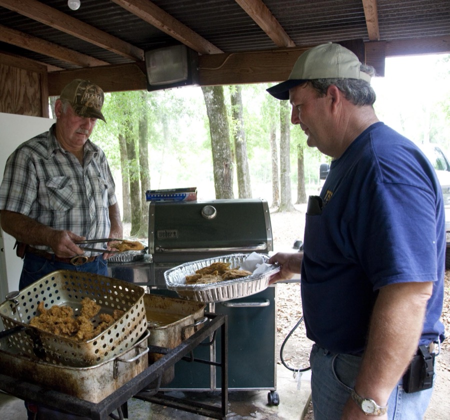 Southern fried catfish is prepared at a fishing lodge in Monroe County, Alabama
