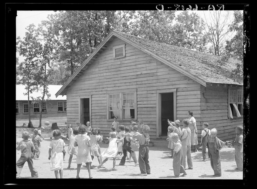 Schoolhouse and school scene at the Skyline Farms near Scottsboro, Alabama