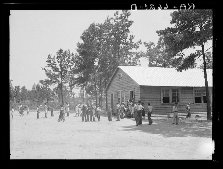 Schoolhouse and school scene at the Skyline Farms near Scottsboro, Alabama