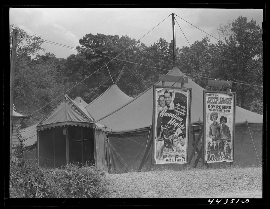 This movie tent opened with great expectations but closed down three days later for lack of attendance. At Kymulga, near Childersburg, Alabama. Kymulga is the closest village to the powder plant