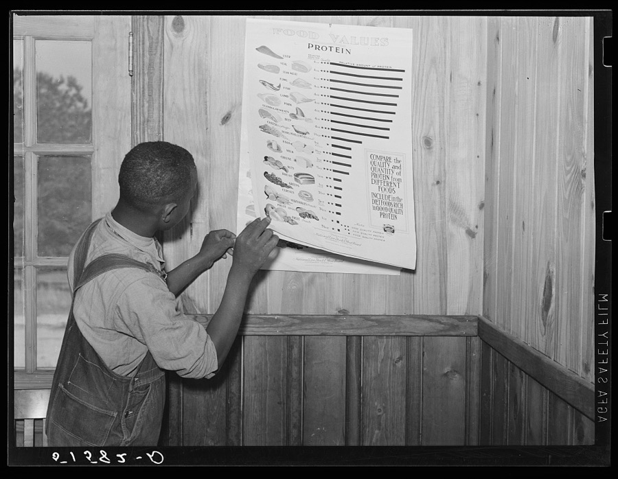 Clay Coleman shows interest in food chart while waiting in clinic. Gee's Bend, Alabama