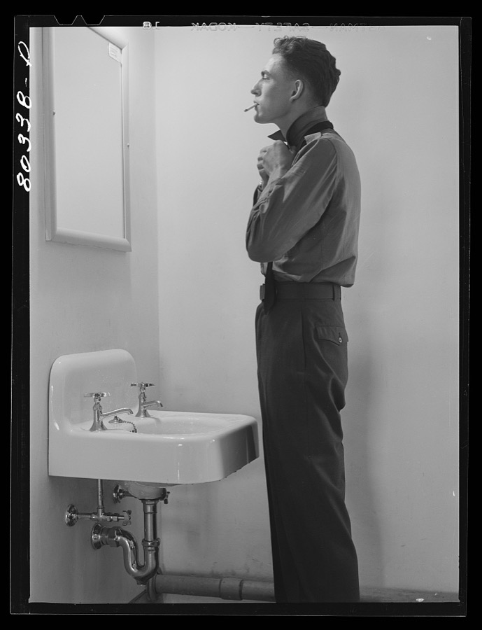 Craig Field, Southeastern Training Center.Cadet dressing for Sunday dinner. Selma, Alabama