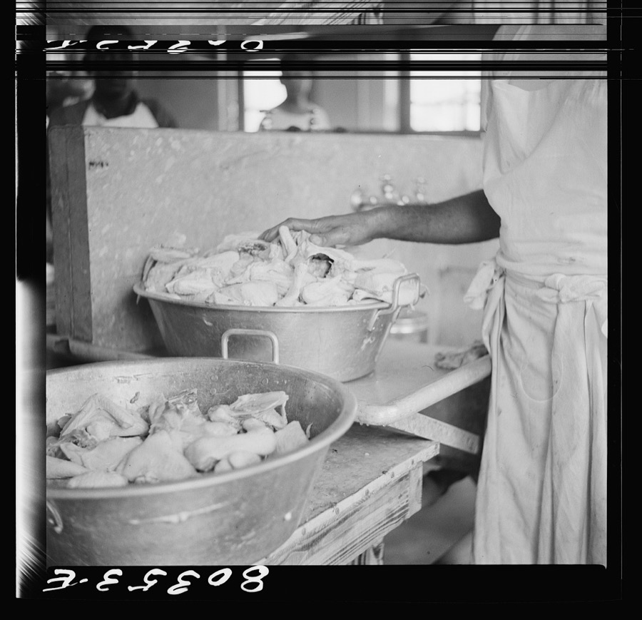 Craig Field cooks didn't have to do much washing of these well-dressed FSA (Farm Security Administration) "Food for Defense" chickens from Coffee County, Alabama. Craig Field Southeastern Air Training Center, Selma, Alabama