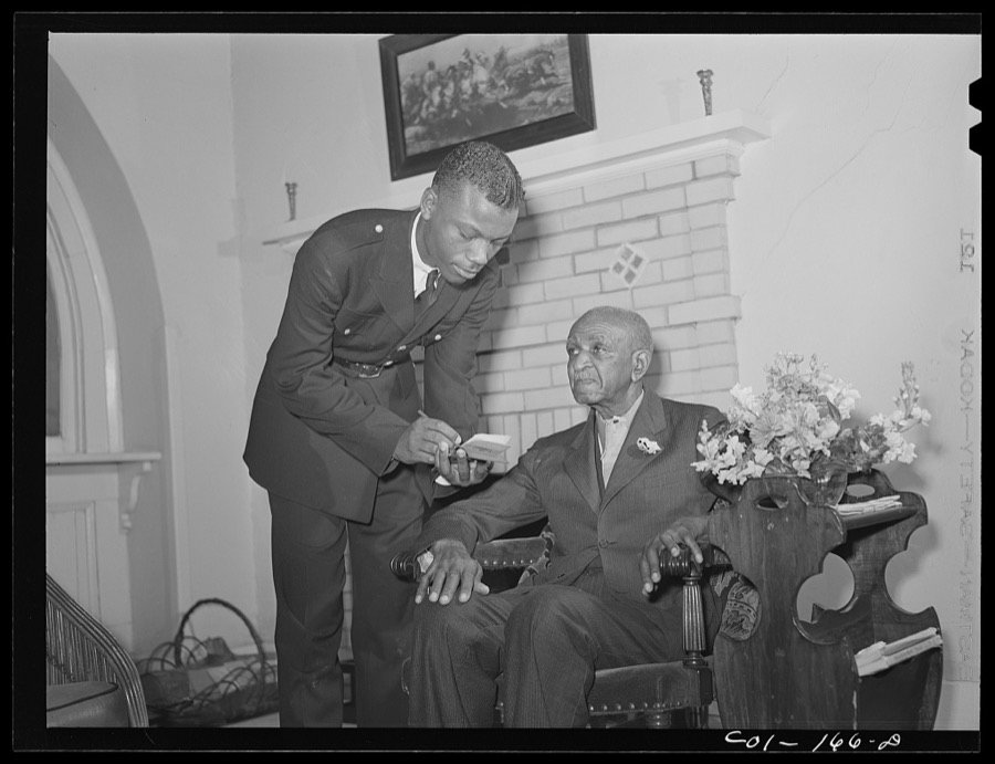 Tuskegee Institute, Alabama. Dr. George Washington Carver talks to members of Reserve Officers Training Corps