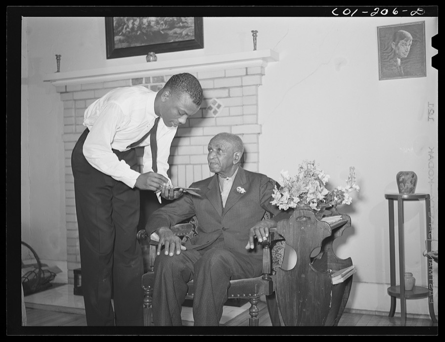 Tuskegee Institute, Alabama. Dr. George Washington Carver talks to members of Reserve Officers Training Corps