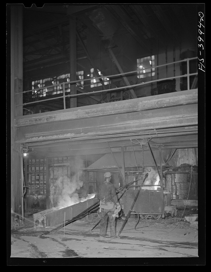 Wilson Dam, Alabama (Tennessee Valley Authority (TVA)). Tapping the slag at a phosphorus furnace at a chemical plant