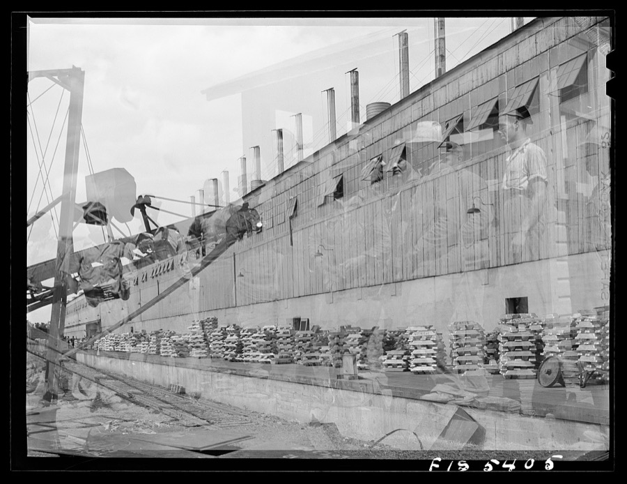 Sheffield, Alabama. Reynolds Alloys Company. The cast house where the aluminum pigs are melted and cast into slabs for rolling