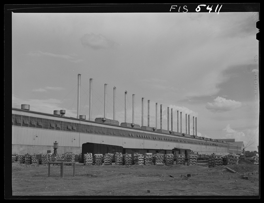 Sheffield, Alabama. Reynolds Alloys Company. The cast house where the aluminum pigs are melted and cast into slabs for rolling