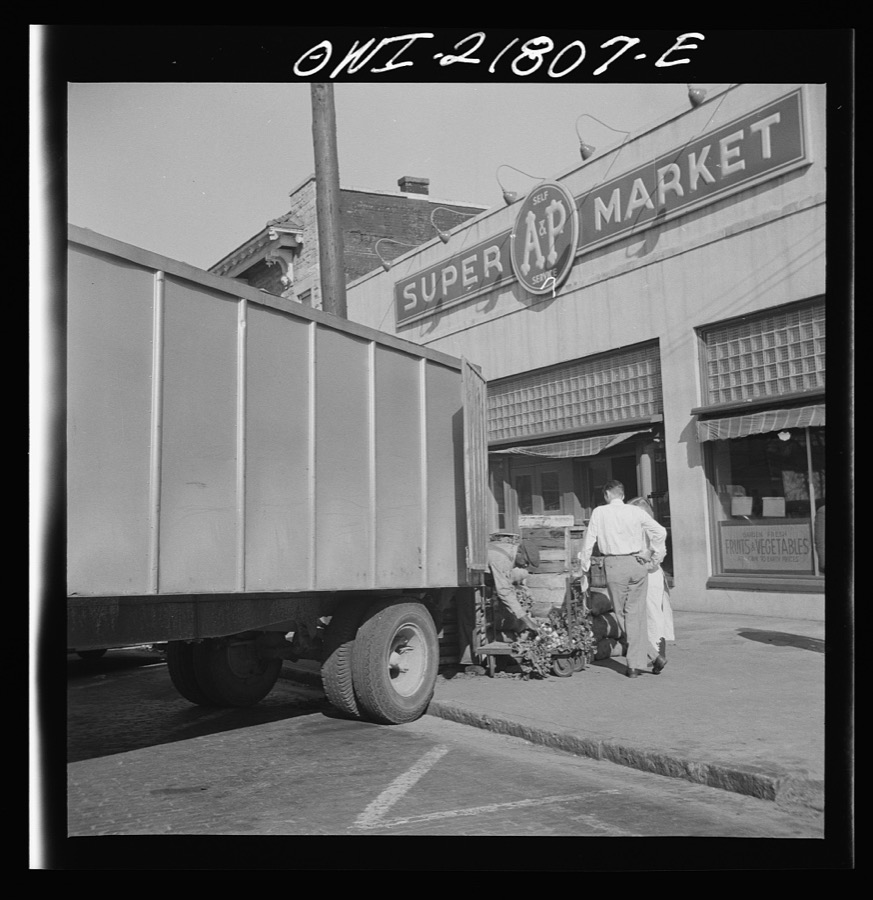 Montgomery, Alabama. Produce truck making deliveries at a supermarket