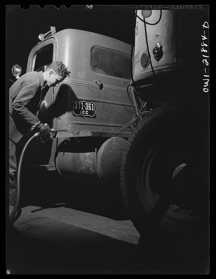 Evergreen, Alabama. Refueling a Montgomery-to-Mobile truck at three a.m