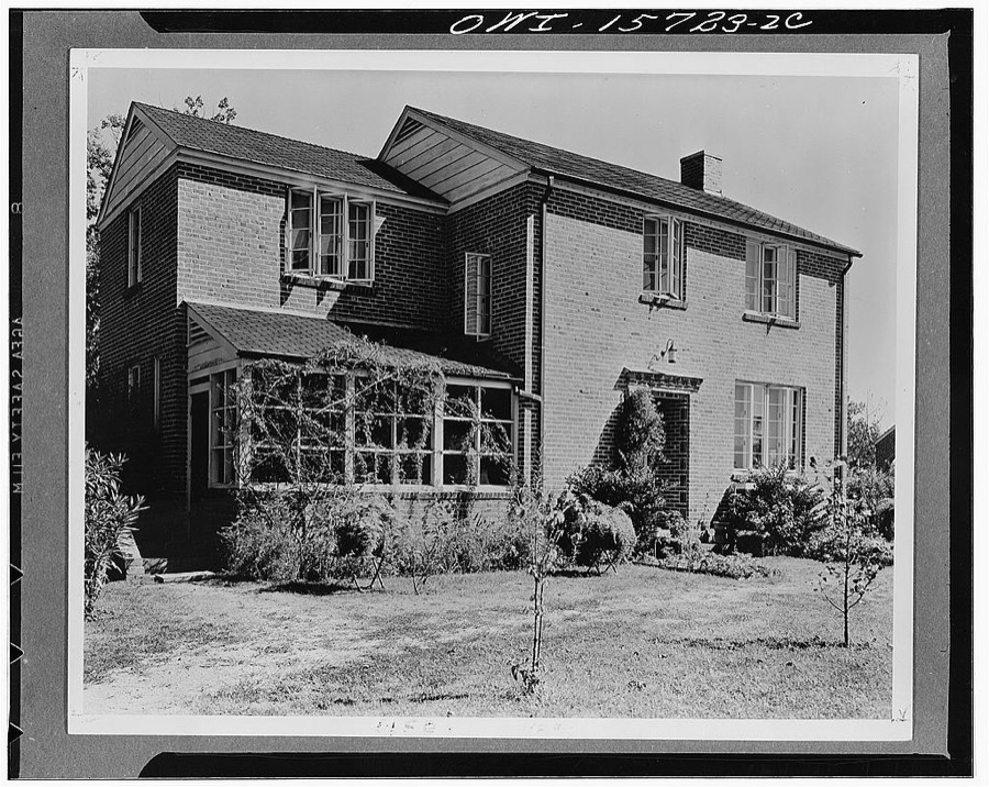 Employee housing. One of the house types at the construction village at Wheeler, Alabama. Most early house types of the TVA (Tennessee Valley Authority) were more or less in harmony with local traditional building design to minimize avoiding conflict with strongly held prejudices, but improvements in detail and a closer approach to thoroughly modern concepts were sought for and attained on each subsequent project