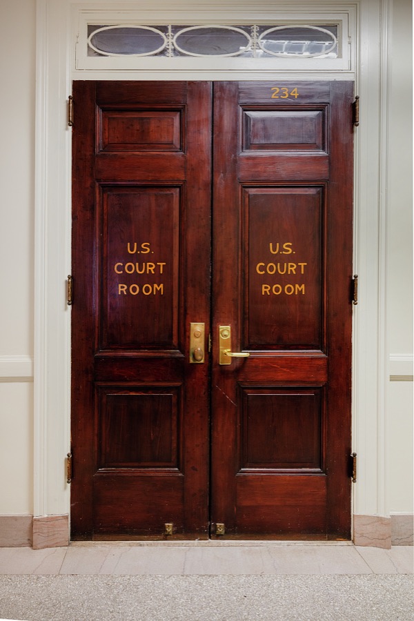 Courtroom entrance in the George W. Andrews Federal Building and U.S. Courthouse is a historic government building in Opelika, Alabama