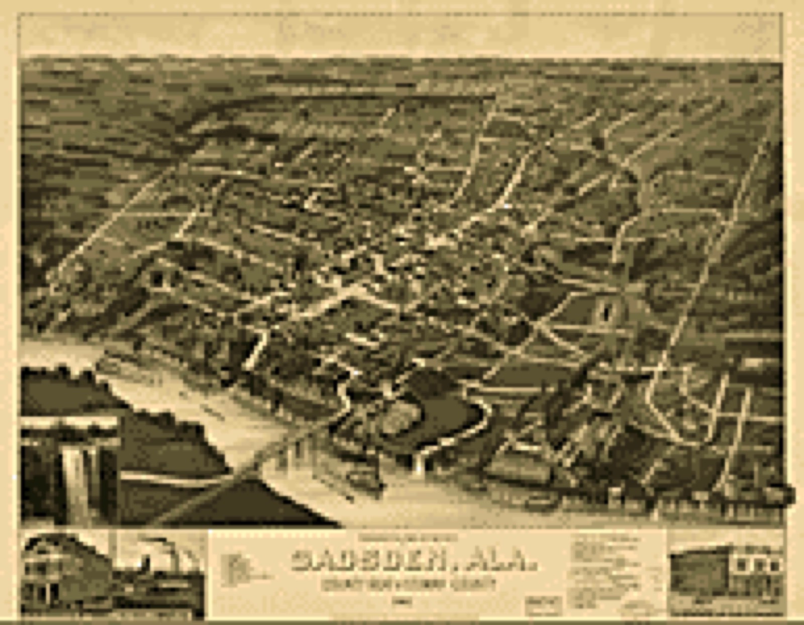Bird's-eye view, 1887 - Perspective map of the city of Gadsden, Ala. county seat of Etowah County 1887