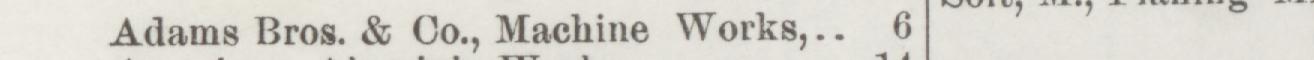 The line reading Adams Bros. & Co., Machine Works in the 1890 atlas index