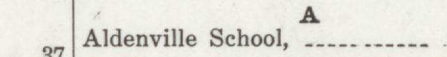 The line reading Aldenville School, A in the 1915 atlas index