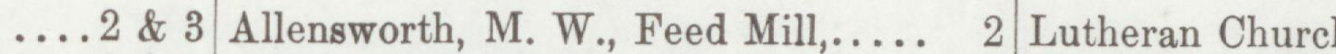 The line reading Allensworth, M. W., Feed Mill in the 1899 atlas index