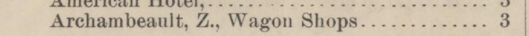 The line reading Archambeault, Z., Wagon Shops in the 1884 atlas index