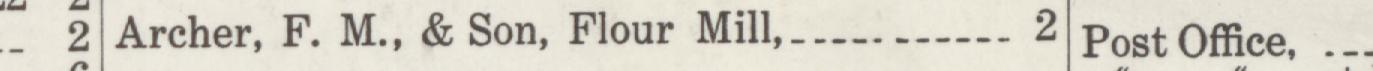 The line reading Archer, F. M., & Son, Flour Mill in the 1949 atlas index
