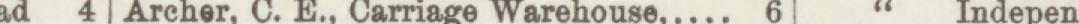The line reading Areher, C. E. Carriage Warehouse in the 1887 atlas index