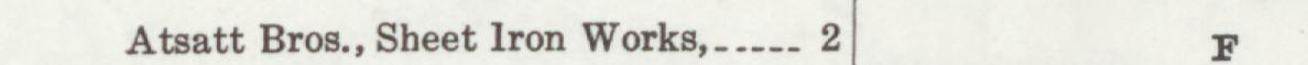The line reading Atsatt Bros., Sheet Iron Works, 2 in the 1915 atlas index