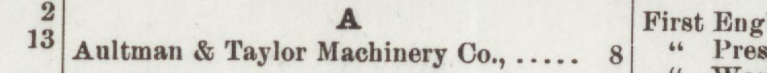 The line reading Aultman & Taylor Machinery Co in the 1892 atlas index