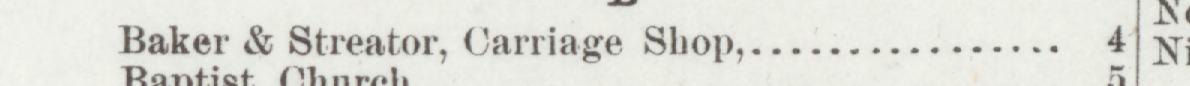 The line reading Baker & Streator, Carriage Shop in the 1893 atlas index