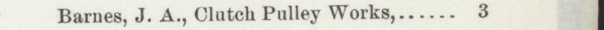 The line reading Barnes, J. A., Clatch Pulley Works in the 1893 atlas index