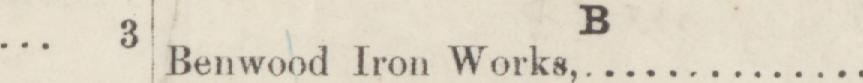 The line reading Benwood Iron Works in the 1885 atlas index