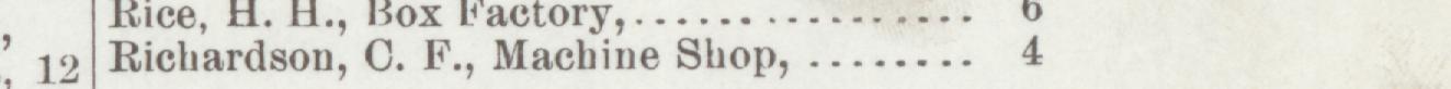 The line reading Bichardson, O. F., Machine Shop, .**: in the 1896 atlas index