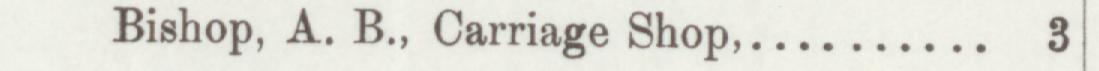 The line reading Bishop, A. B., Carriage Shop in the 1892 atlas index