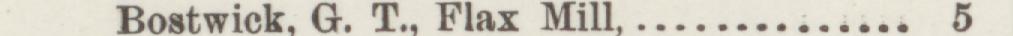 The line reading Bostwick. G. T Flax Mill in the 1889 atlas index