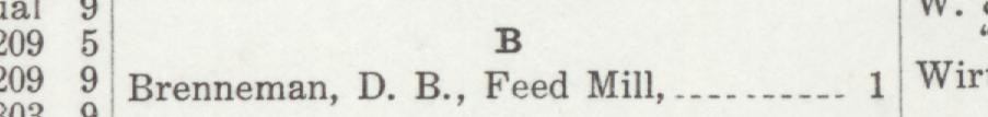 The line reading Brenmeman, D. B., Peed Mill in the 1911 atlas index