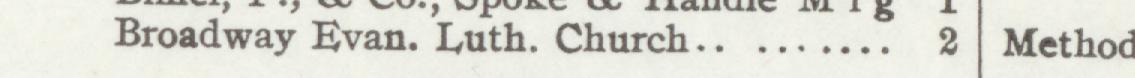 The line reading Broadway Evan.Luth.Church in the 1907 atlas index