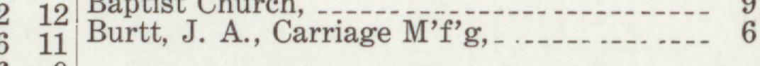 The line reading Burt, J. A, Carriage M'fg in the 1910 atlas index