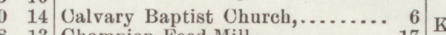 The line reading Calvary Baptist Church in the 1898 atlas index