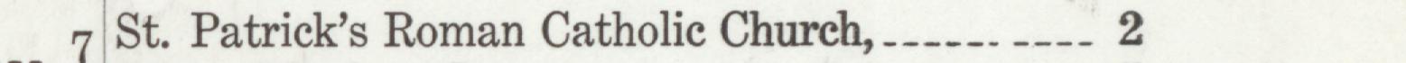 The index line reading St. Patrick's Roman Catholic Church in the 1918 atlas