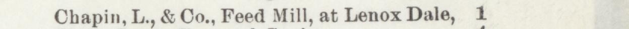 The line reading Chapin, L., & Co., Feed Mill, at Lenox Dale in the 1898 atlas index