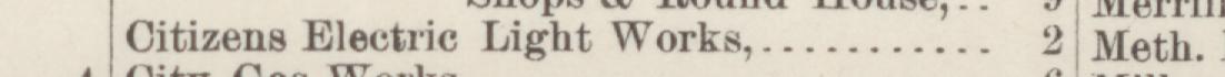 The line reading Citizens Electrie Light Works in the 1886 atlas index