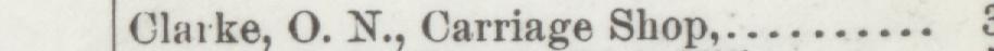 The line reading Clarke, O. N., Carriage Sho in the 1889 atlas index