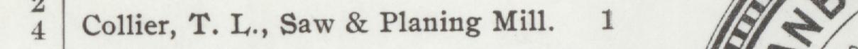 The line reading Collier, T. L., Saw & Planing Mill in the 1902 atlas index