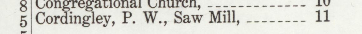 The line reading Cordingley, P. W., Saw Mill in the 1909 atlas index