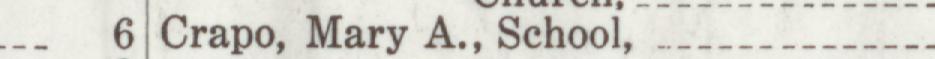 The line reading Crapo, Mary A., School in the 1924 atlas index