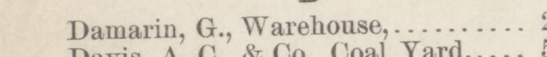 The line reading Damarin, G., Warehouse in the 1884 atlas index