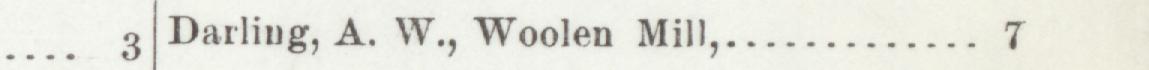 The index line reading Darling, A. W., Woolen Mill in the 1904 atlas